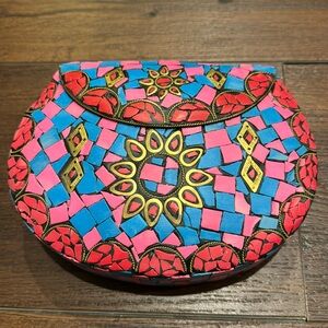 Ramla Mosaic Handmade Moroccan multicolor Handbag with gold color Chain.